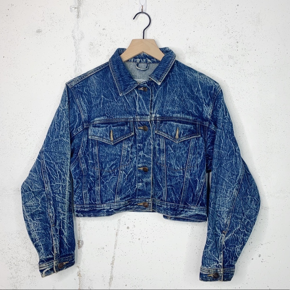 Stefano Acid Wash Crop Denim Trucker Jacket Size Small